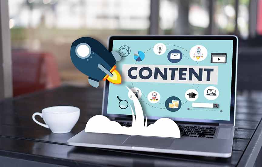 Creating Content for Blogging macbook laptop rocket animation