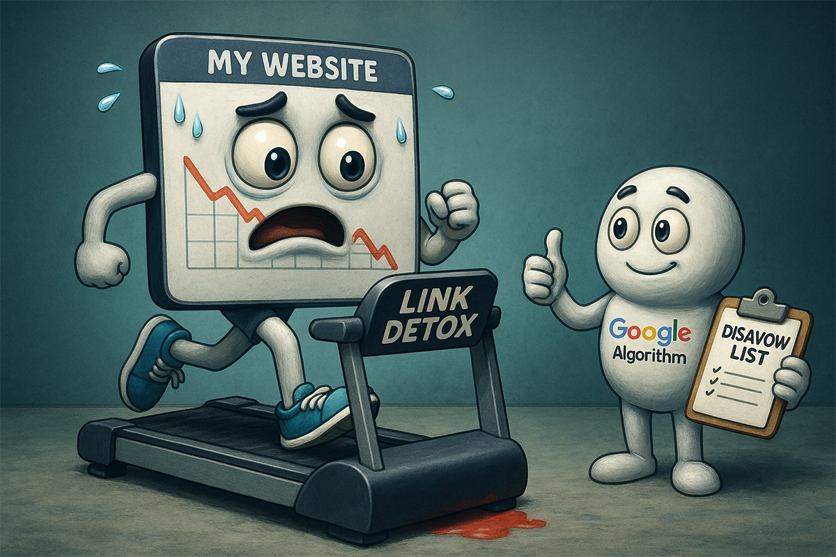An unhealthy website getting SEO rehab at a backlink detox center