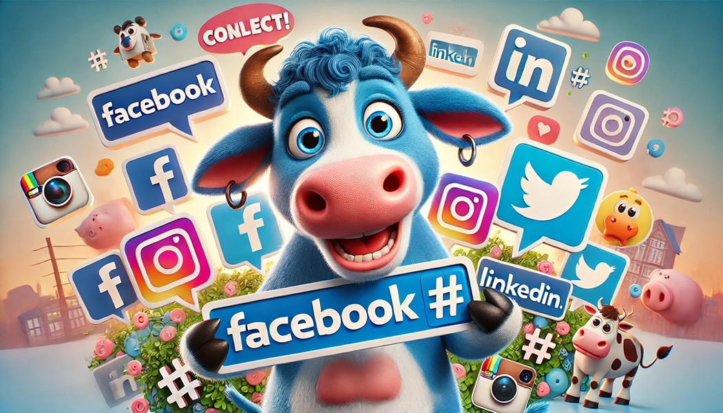 Using Social Signals b;ue cow displaying social media sings