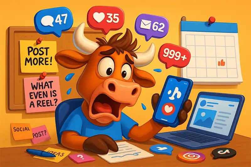 blue at desk with smm notification overload