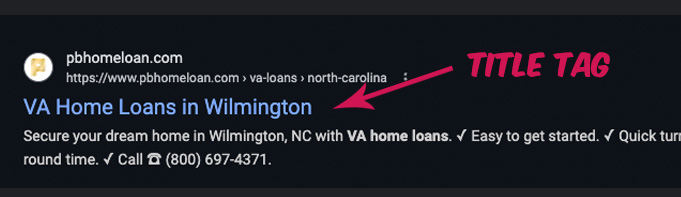 google results title tag placement