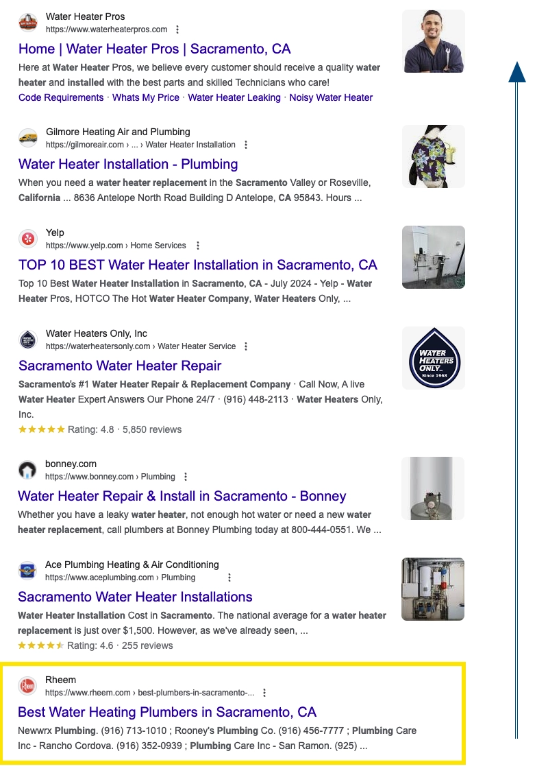 What are Keywords in SEO? google search results for water heater installation