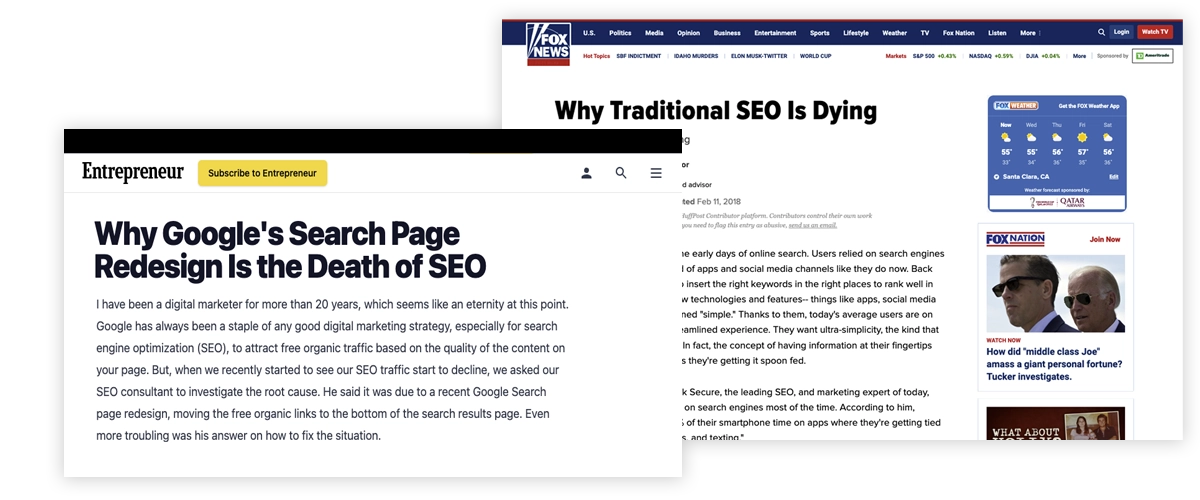 Why SEO is Dead! screenshots entrepreneur.com foxnews.com